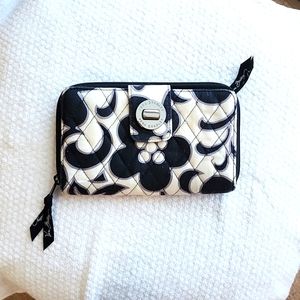 Vera Bradley Black and White clutch/wallet with silver clasp.
